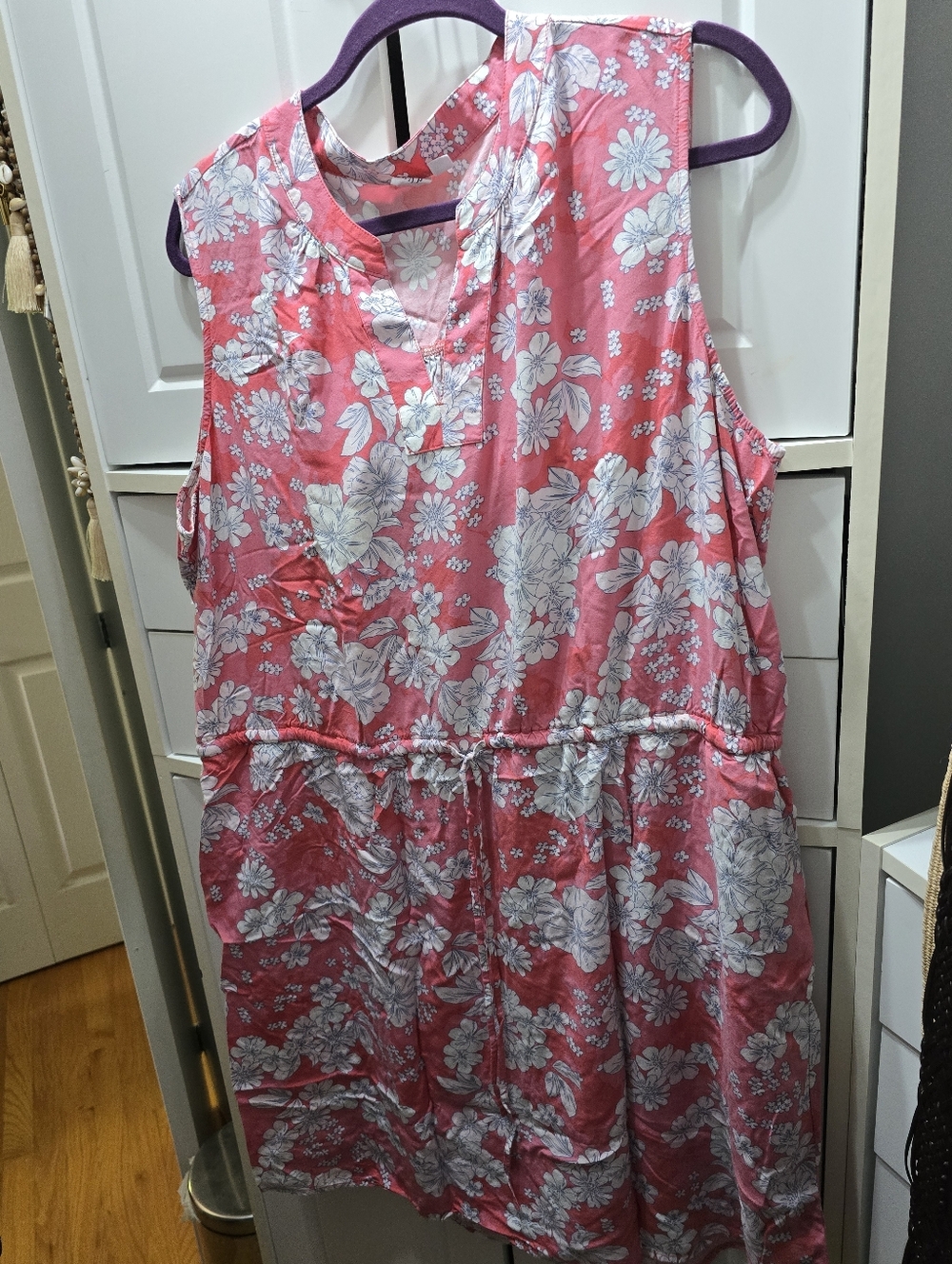 EUC GAP Women’s Tie Waist Dress In Rayon Coral Floral Print XXL